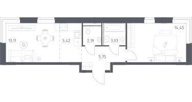 Студия, 43&nbsp;м²