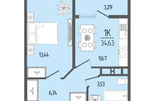 1-к. квартира, 34 м²