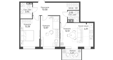 3-к. квартира, 62&nbsp;м²