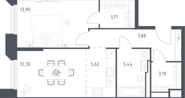 Студия, 52&nbsp;м²