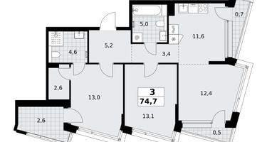 3-к. квартира, 74&nbsp;м²