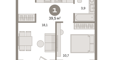 1-к. квартира, 39 м²
