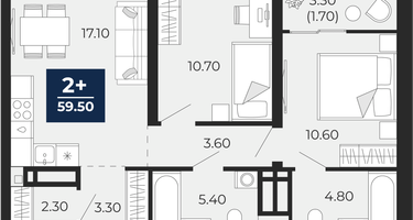 2-к. квартира, 57&nbsp;м²