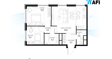 3-к. квартира, 59 м²