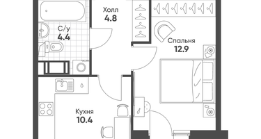 1-к. квартира, 34&nbsp;м²