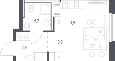 Студия, 21&nbsp;м²