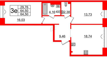 2-к. квартира, 64&nbsp;м²