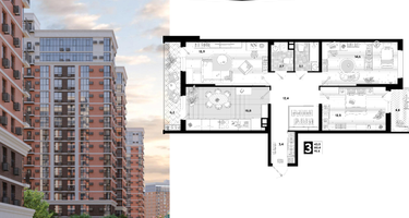 3-к. квартира, 91 м²
