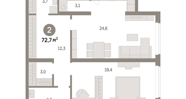 2-к. квартира, 72&nbsp;м²