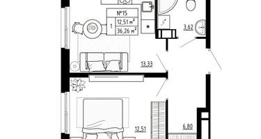 1-к. квартира, 36&nbsp;м²