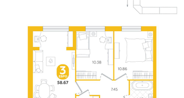 3-к. квартира, 58&nbsp;м²