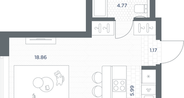 1-к. квартира, 30&nbsp;м²