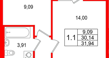 1-к. квартира, 30 м²