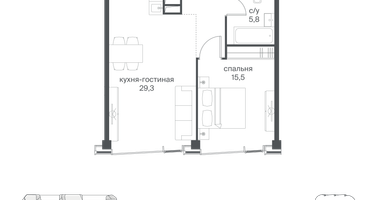 1-к. квартира, 57&nbsp;м²
