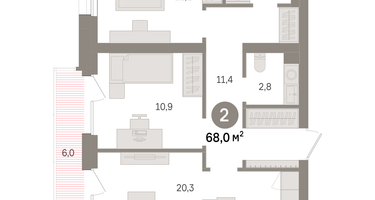 2-к. квартира, 68 м²