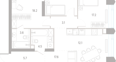 3-к. квартира, 95&nbsp;м²
