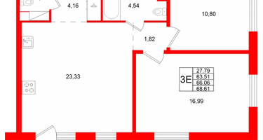 2-к. квартира, 66&nbsp;м²