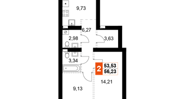 2-к. квартира, 56&nbsp;м²