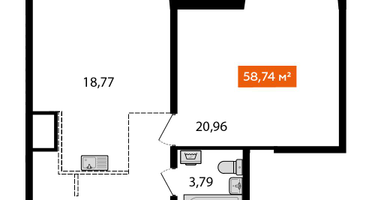 1-к. квартира, 55 м²