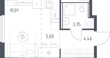 1-к. квартира, 22&nbsp;м²