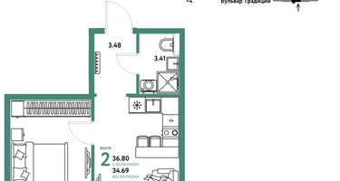 2-к. квартира, 36 м²