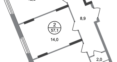2-к. квартира, 57&nbsp;м²
