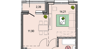 1-к. квартира, 39&nbsp;м²
