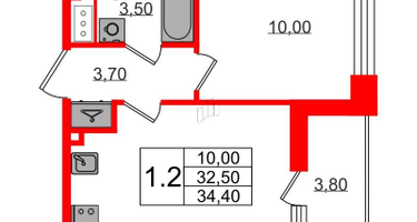 1-к. квартира, 32 м²
