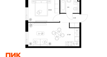 1-к. квартира, 35&nbsp;м²