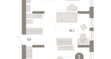 1-к. квартира, 64&nbsp;м²