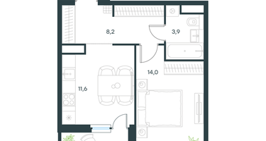 1-к. квартира, 39&nbsp;м²