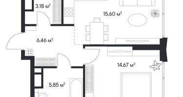 1-к. квартира, 46&nbsp;м²