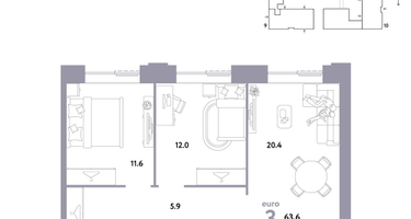 3-к. квартира, 63&nbsp;м²