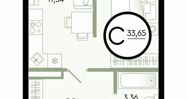 Студия, 33 м²