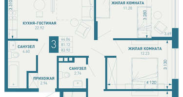 3-к. квартира, 83 м²
