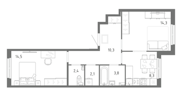 2-к. квартира, 55 м²
