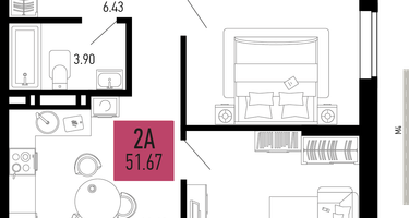 2-к. квартира, 51&nbsp;м²