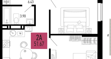2-к. квартира, 51&nbsp;м²