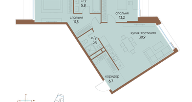 2-к. квартира, 77&nbsp;м²