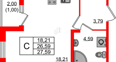 Студия, 27&nbsp;м²