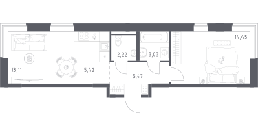Студия, 43&nbsp;м²