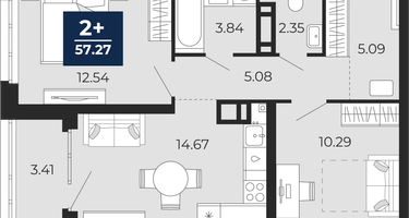 2-к. квартира, 53 м²