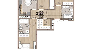 3-к. квартира, 90 м²