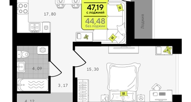 1-к. квартира, 47&nbsp;м²