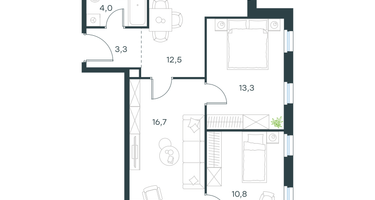 3-к. квартира, 60 м²