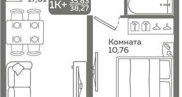1-к. квартира, 35&nbsp;м²