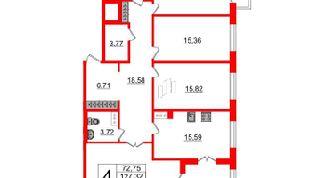 4-к. квартира, 127 м²