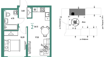 2-к. квартира, 36&nbsp;м²