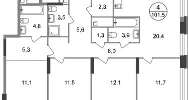 4-к. квартира, 101&nbsp;м²