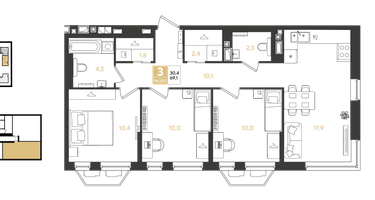 3-к. квартира, 69&nbsp;м²